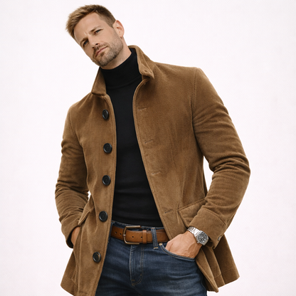 Ensfarget herrejakke med ståkrage – åpen cardigan/blazer med knapper, slim fit (vår/høst)