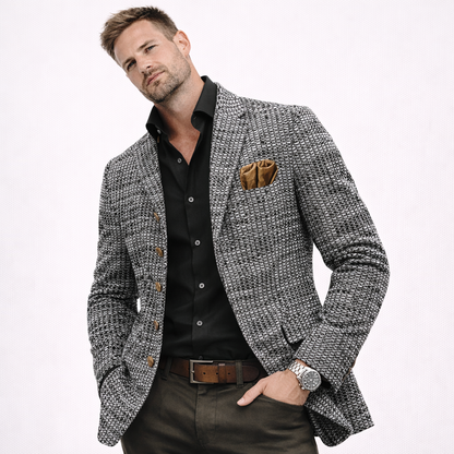 Retro herrejakke med ståkrage – slim fit, ensfarget og teksturert (vårjakke med knapper)