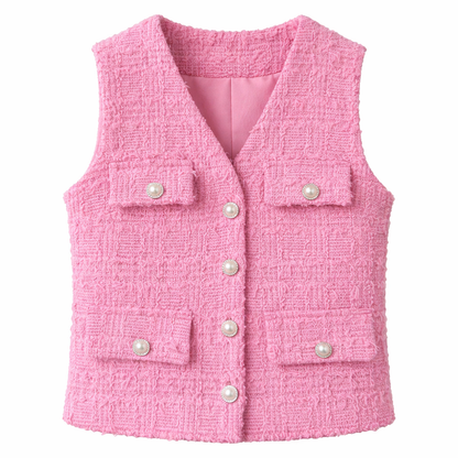 Elegant koreanskinspirert damevest – retro waistcoat med løs passform til vår og høst