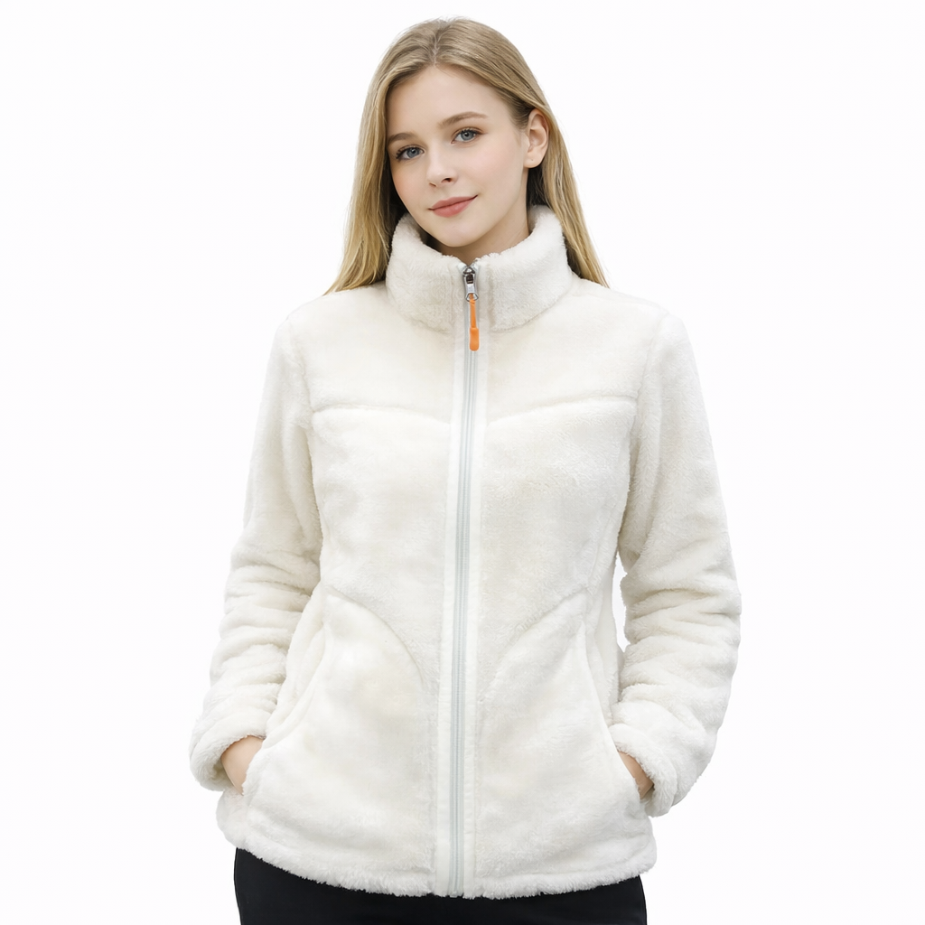 Rosa kosejakke i teddy-fleece – tykk og varm damejakke til høst og vinter