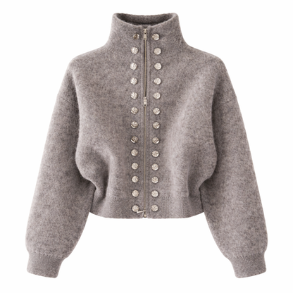 Luksuriøs Strikket Cardigan for Dame – Myk, Fluffy Jakke med Glidelås og Dobbelspent Design | Trendy Y2K Høstgenser