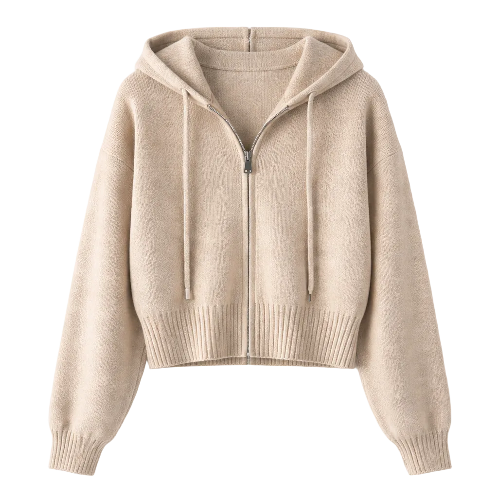 Kort Strikket Cardigan med Glidelås og Hette – Søt &amp; Vintage Inspirert Genser til Høst og Vinter