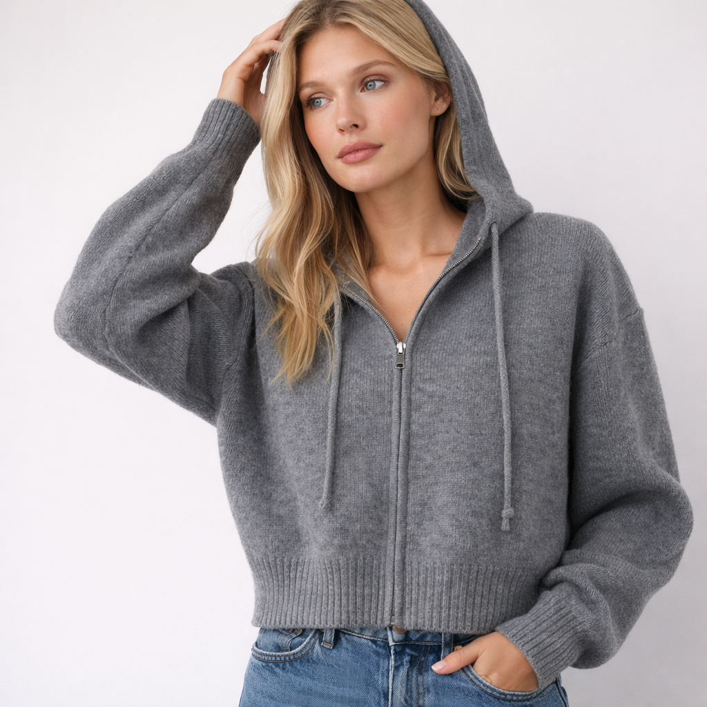 Kort Strikket Cardigan med Glidelås og Hette – Søt &amp; Vintage Inspirert Genser til Høst og Vinter