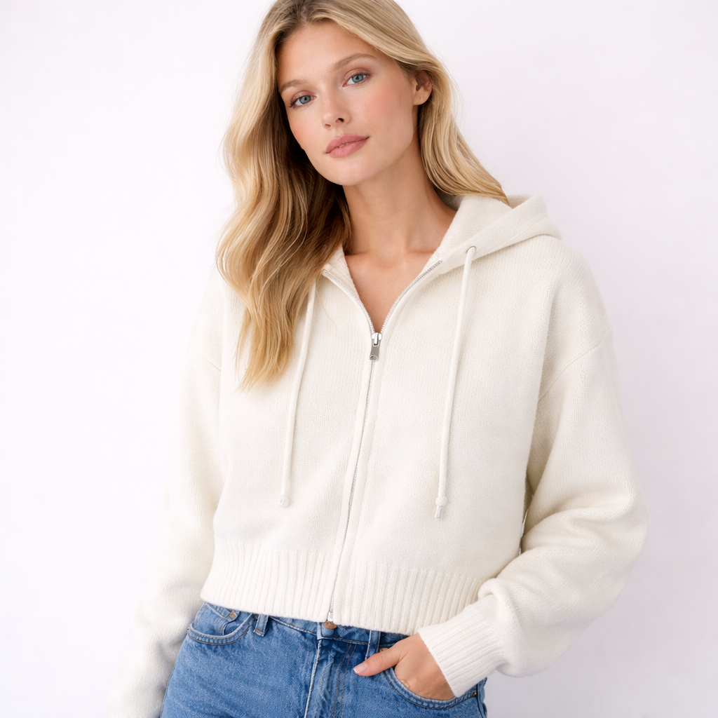 Kort Strikket Cardigan med Glidelås og Hette – Søt &amp; Vintage Inspirert Genser til Høst og Vinter