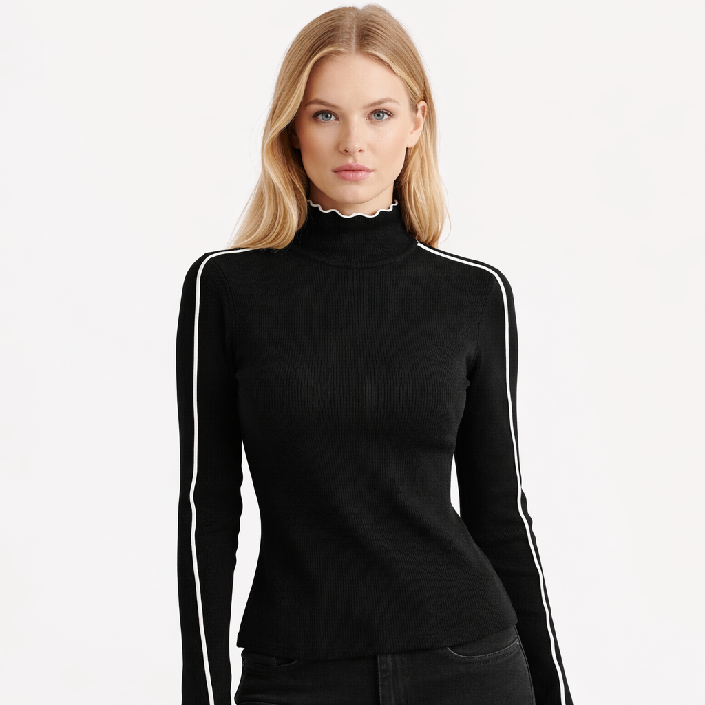 Høyhalset Strikkegenser for Kvinner – Trendy Flerfarget Slim Fit Genser | Elegant og Myk til Høst og Vinter
