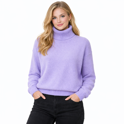 Damegenser i 100% Kasjmir &amp; Mink – Tykk, Varm &amp; Eksklusiv Strikkegenser med Høy Hals | Plus Size – Roserød