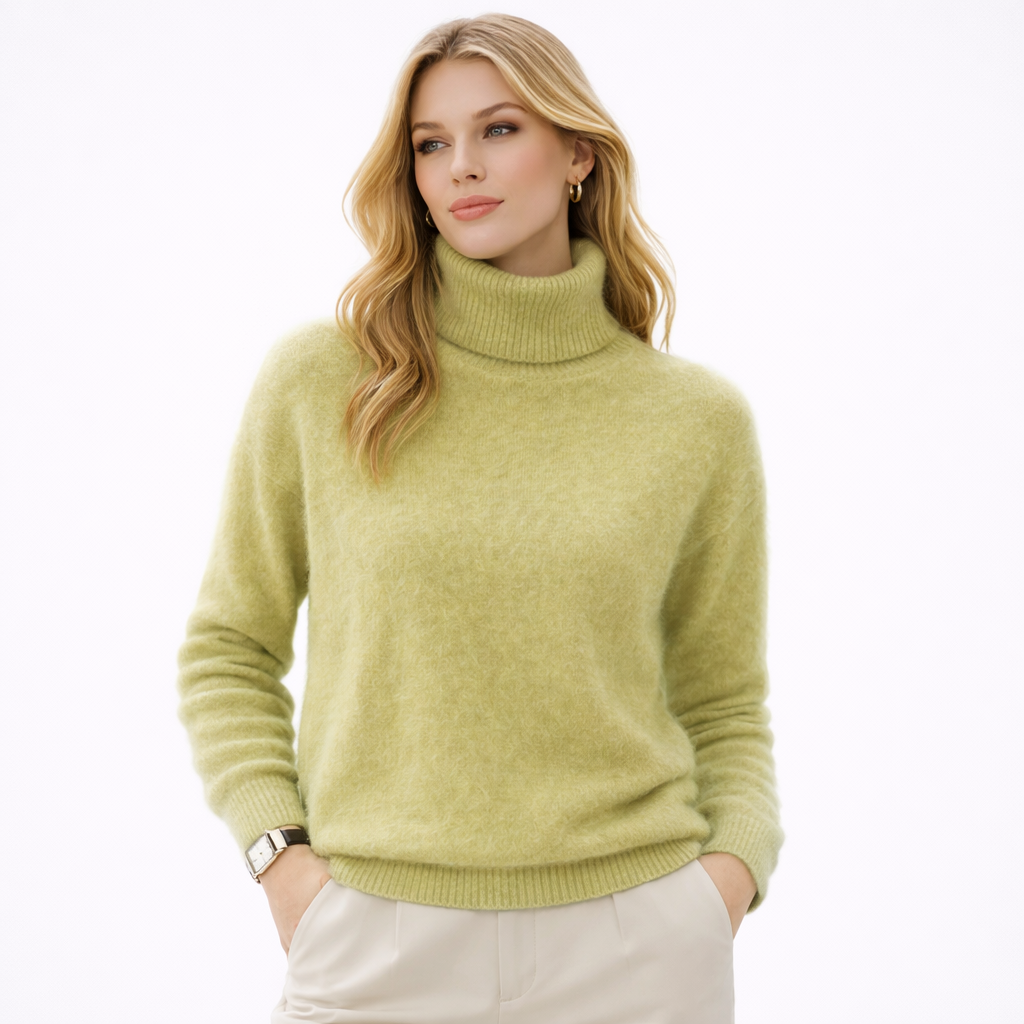 Damegenser i 100% Kasjmir &amp; Mink – Tykk, Varm &amp; Eksklusiv Strikkegenser med Høy Hals | Plus Size