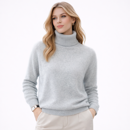 Damegenser i 100% Kasjmir &amp; Mink – Tykk, Varm &amp; Eksklusiv Strikkegenser med Høy Hals | Plus Size