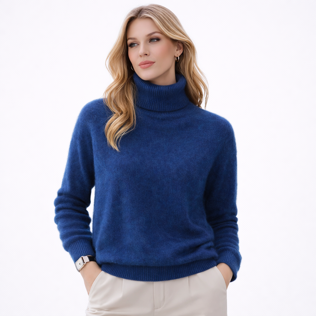 Damegenser i 100% Kasjmir &amp; Mink – Tykk, Varm &amp; Eksklusiv Strikkegenser med Høy Hals | Plus Size