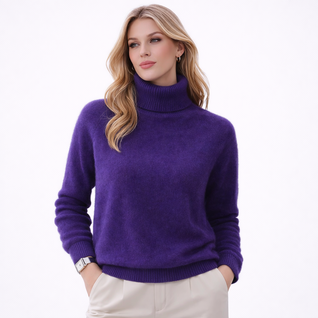 Damegenser i 100% Kasjmir &amp; Mink – Tykk, Varm &amp; Eksklusiv Strikkegenser med Høy Hals | Plus Size