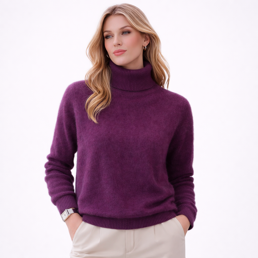 Damegenser i 100% Kasjmir &amp; Mink – Tykk, Varm &amp; Eksklusiv Strikkegenser med Høy Hals | Plus Size