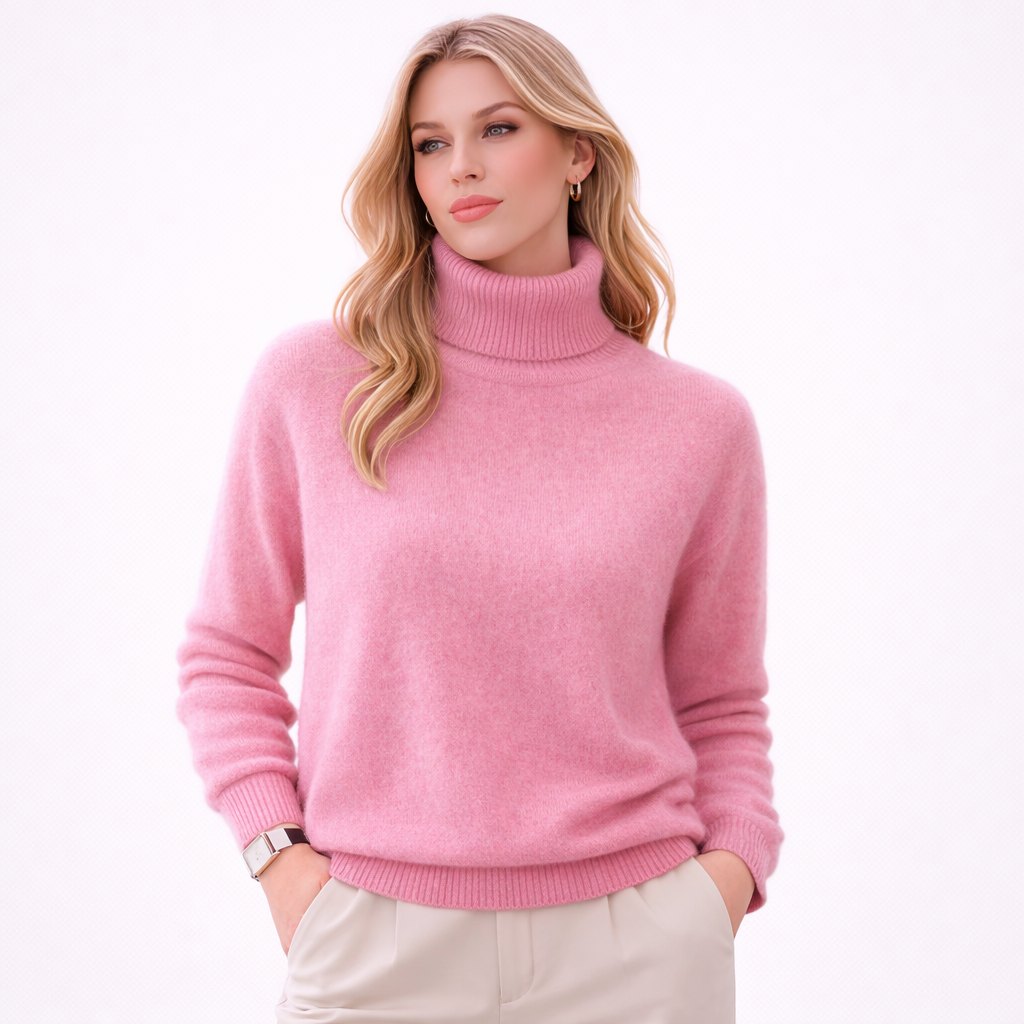 Damegenser i 100% Kasjmir &amp; Mink – Tykk, Varm &amp; Eksklusiv Strikkegenser med Høy Hals | Plus Size