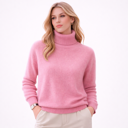 Damegenser i 100% Kasjmir &amp; Mink – Tykk, Varm &amp; Eksklusiv Strikkegenser med Høy Hals | Plus Size