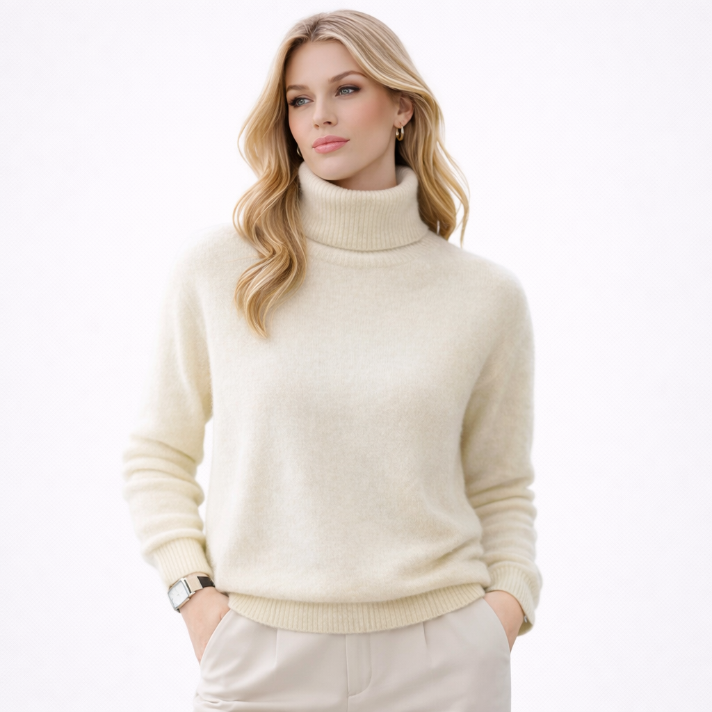 Damegenser i 100% Kasjmir &amp; Mink – Tykk, Varm &amp; Eksklusiv Strikkegenser med Høy Hals | Plus Size
