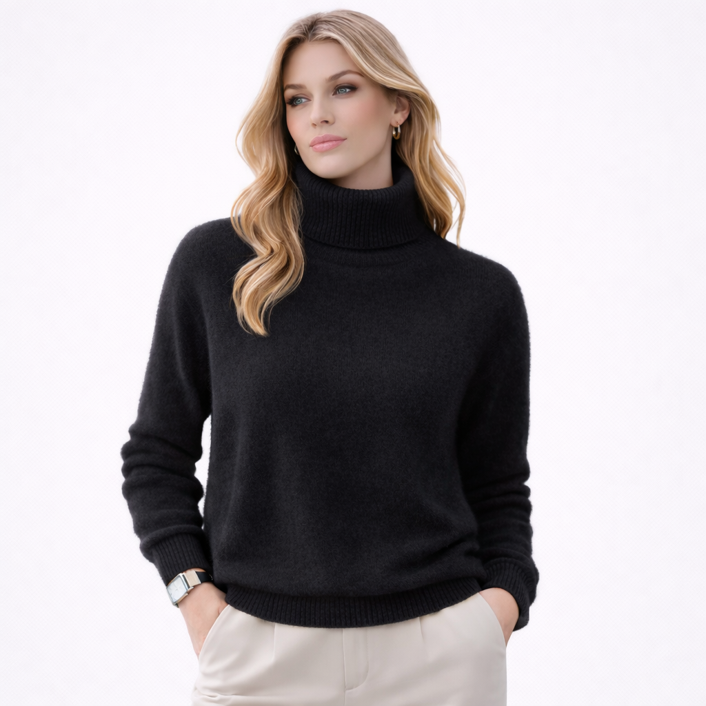 Damegenser i 100% Kasjmir &amp; Mink – Tykk, Varm &amp; Eksklusiv Strikkegenser med Høy Hals | Plus Size
