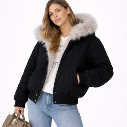 Retro Vinterjakke for Dame med Fuskepelskrage og Hette – Tykk, Varm &amp; Løs Y2K Streetwear Stil