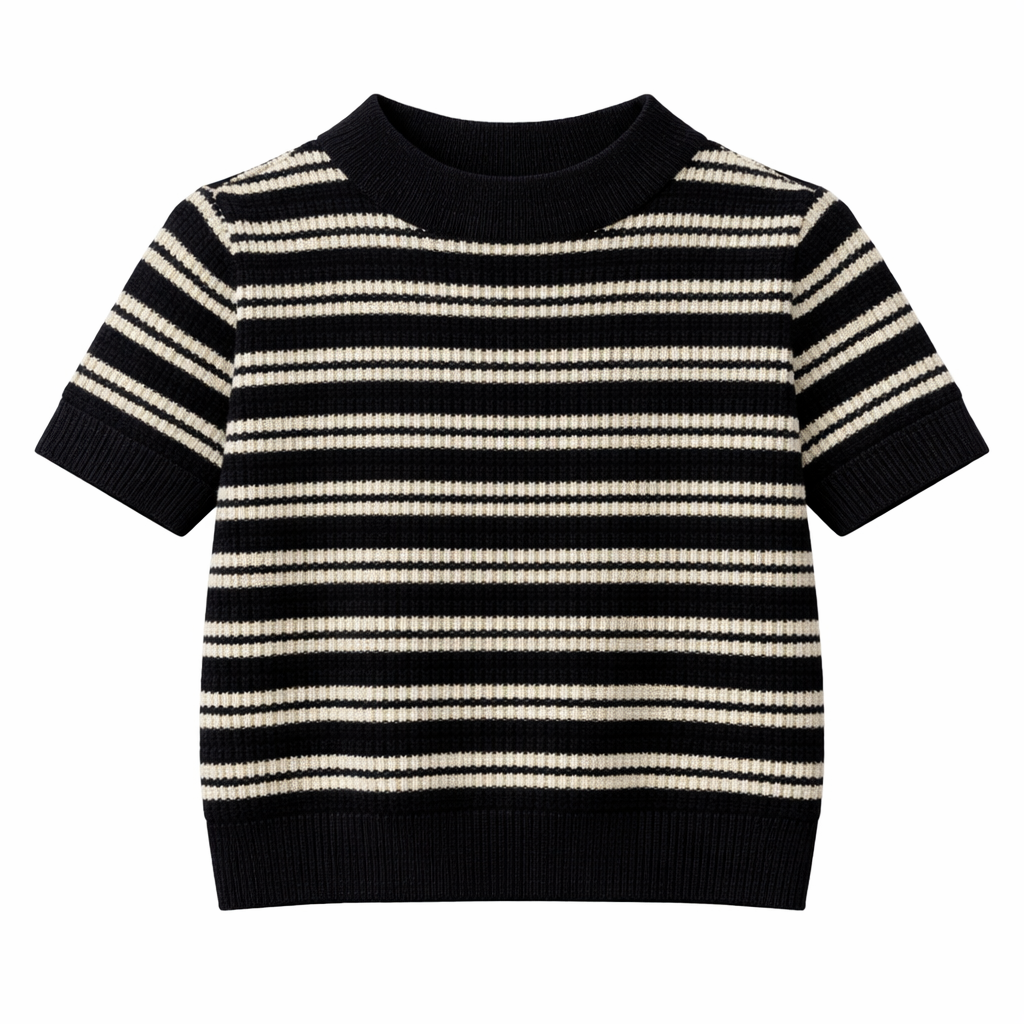 Stripet, kort strikket t-skjorte – sommerfrisk crop med koreansk inspirasjon