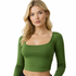 Dame Crop Top med Kvadratisk Utringning – Langermet, Slim Fit & Ensfarget | Streetwear Høst – Svart