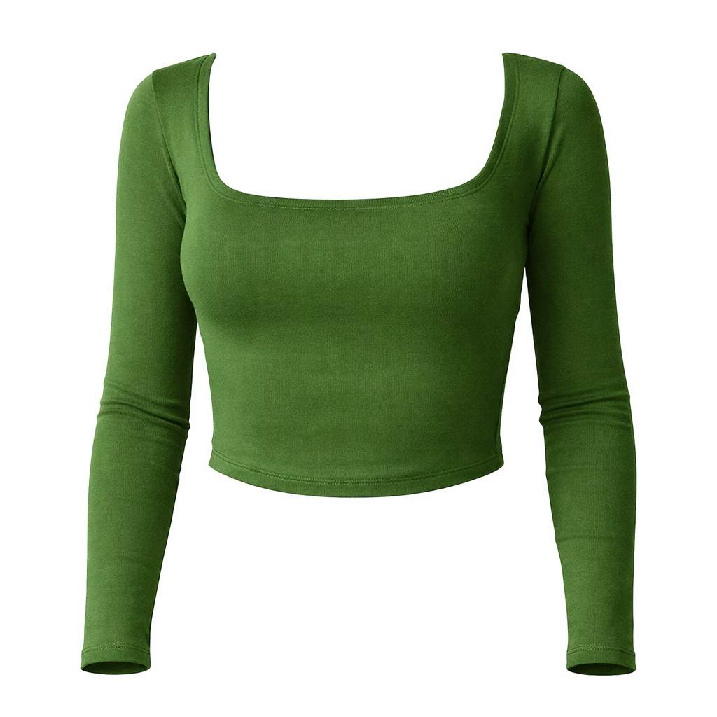 Dame Crop Top med Kvadratisk Utringning – Langermet, Slim Fit &amp; Ensfarget | Streetwear Høst