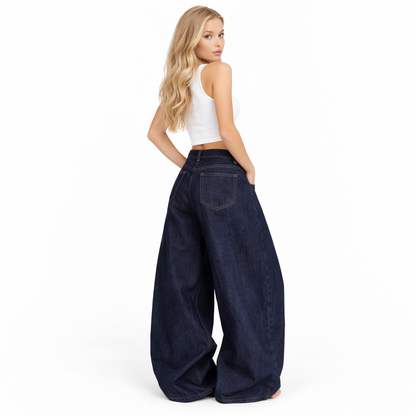 Unisex Vide Jeans i Vasket Svart Denim – High Street Stil | Løse, Rette Bukser til Høst og Vinter