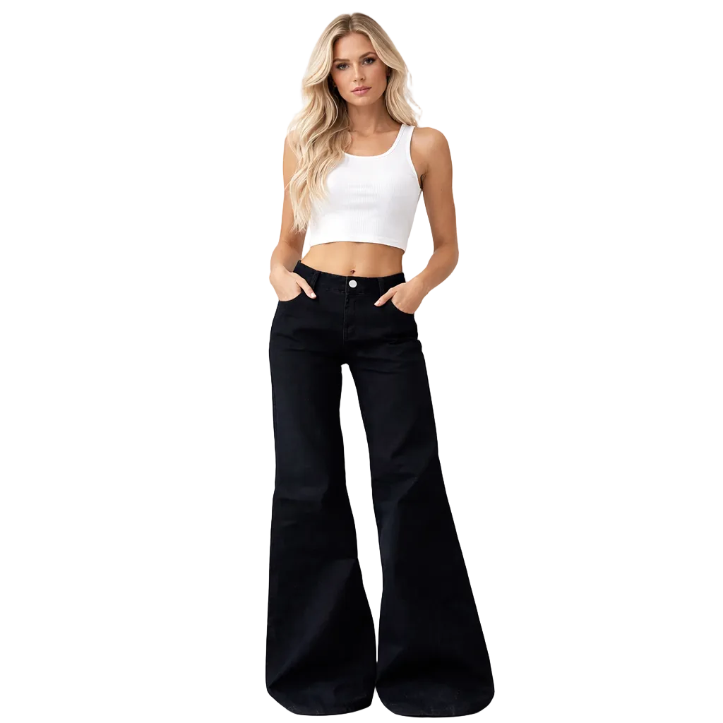 Baggy Vintage Jeans i Svart Denim – Høyt Liv, Vasket Retrostil | Unisex Streetwear &amp; Minimalistisk Y2K Look – Svart