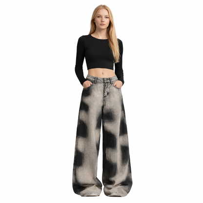 Vintage grå baggy jeans – Y2K tie-dye (dame) – Vintage grå