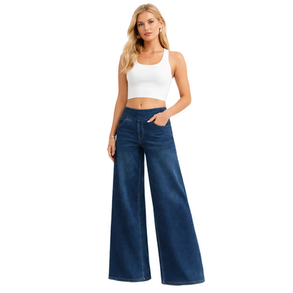 Dame Jeans med Vide Ben – Komfortable Bukser i Mørkeblå Denim – 568538