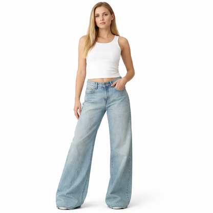Y2K Baggy Jeans – Lav Midje &amp; Vide Bein for Kvinner
