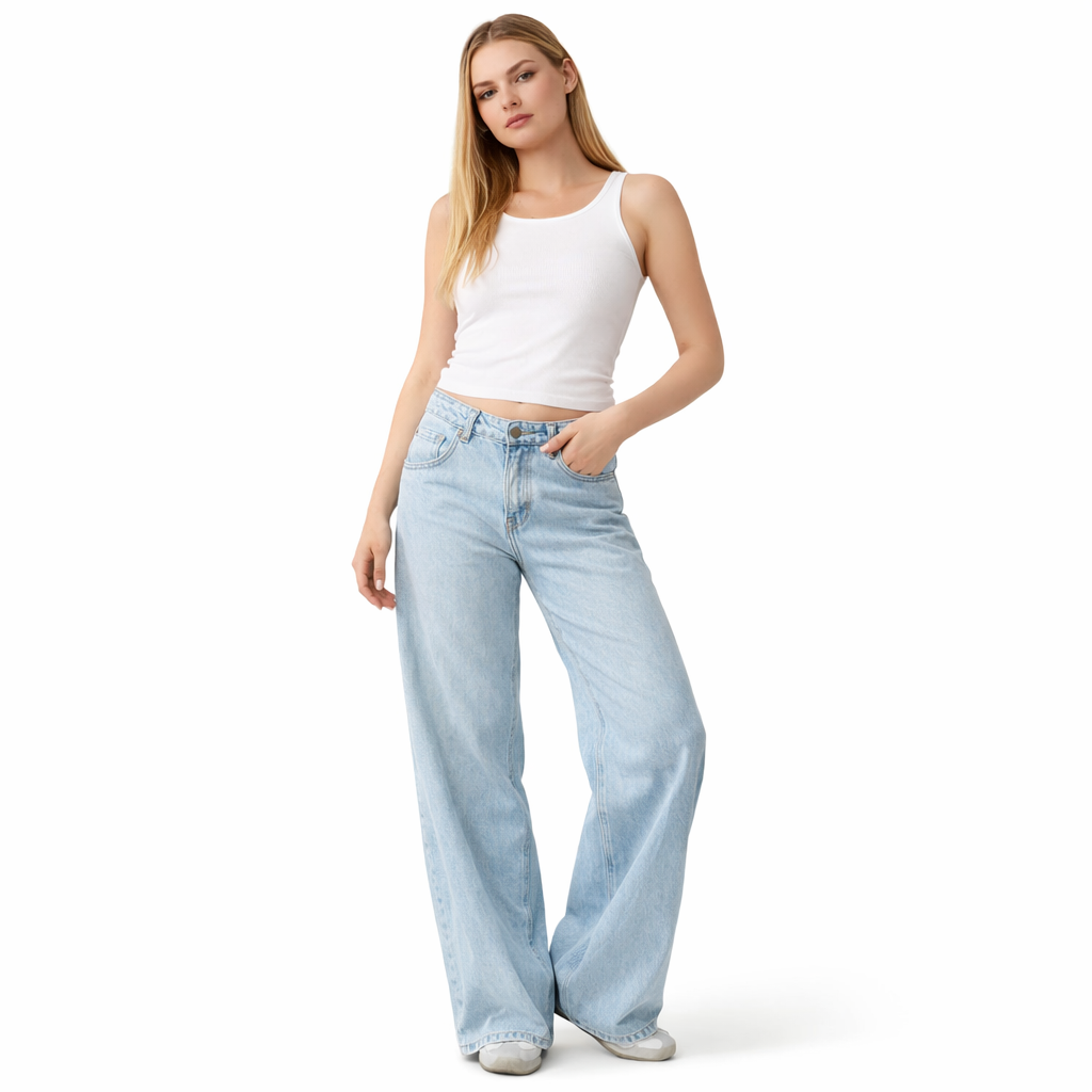 Y2K Baggy Jeans – Lav Midje &amp; Vide Bein for Kvinner