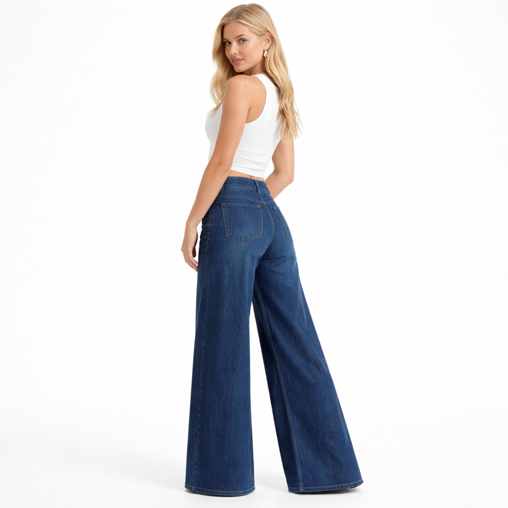 Dame Jeans med Vide Ben – Komfortable Bukser i Mørkeblå Denim