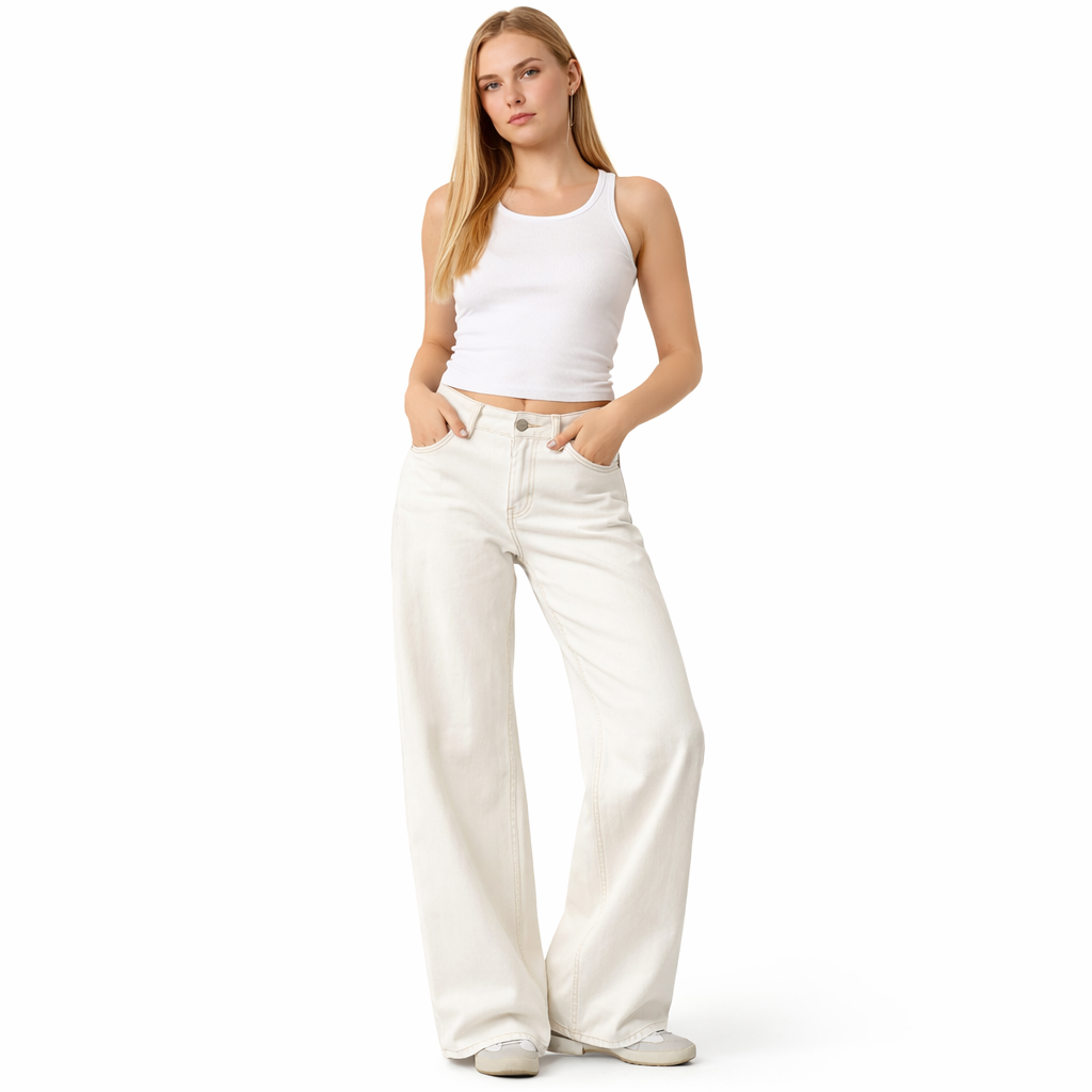 Y2K Baggy Jeans – Lav Midje &amp; Vide Bein for Kvinner