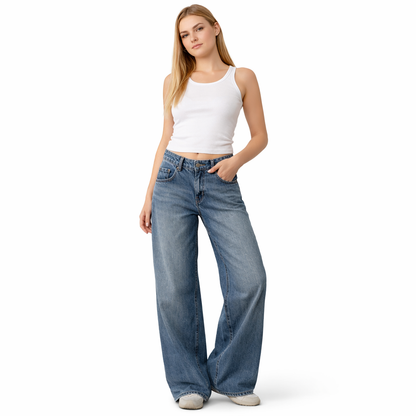 Y2K Baggy Jeans – Lav Midje &amp; Vide Bein for Kvinner