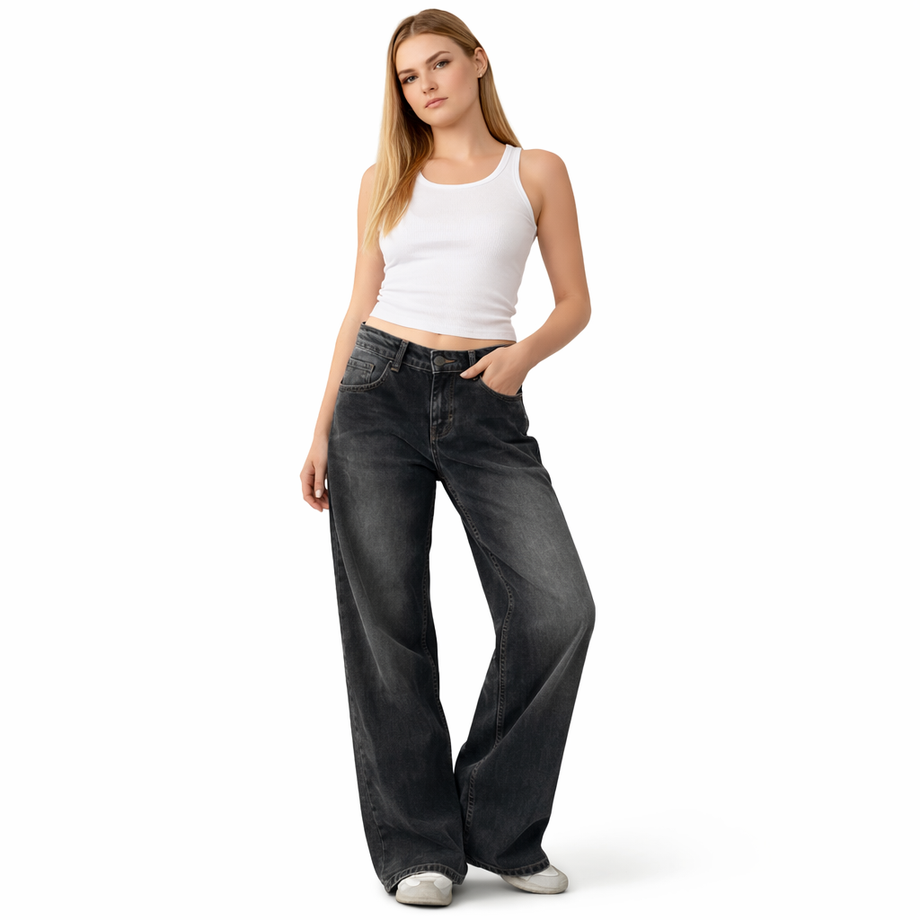 Y2K Baggy Jeans – Lav Midje &amp; Vide Bein for Kvinner