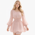 Elegant sommerkjole med puff-ermer – Off Shoulder mini-kjole i chiffon – Foto