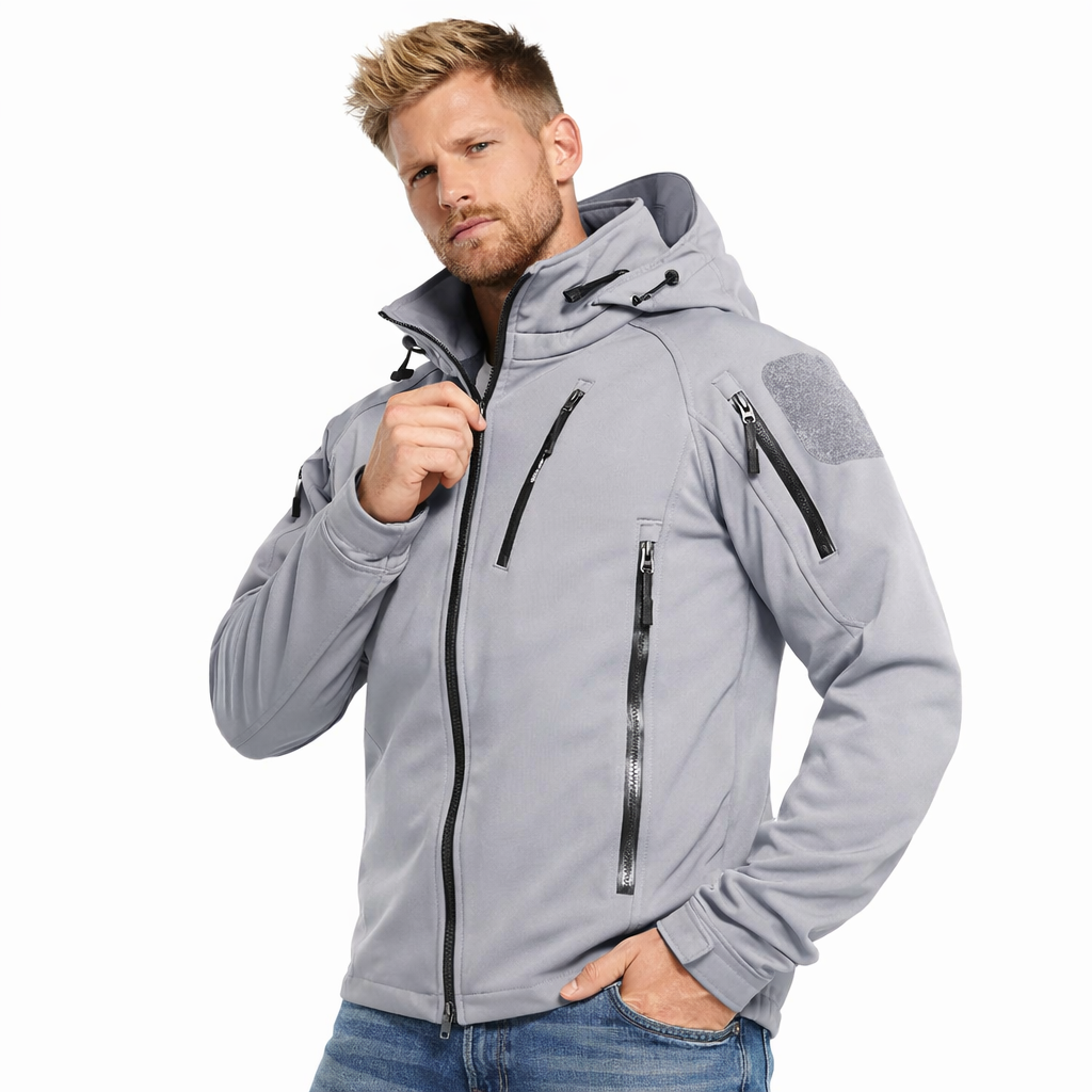 Softshell Jakke med Hette – Vanntett &amp; Vindtett | Varm Fleecefôret Herrejakke til Tur &amp; Hverdag