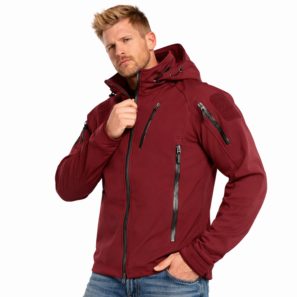 Softshell Jakke med Hette – Vanntett &amp; Vindtett | Varm Fleecefôret Herrejakke til Tur &amp; Hverdag