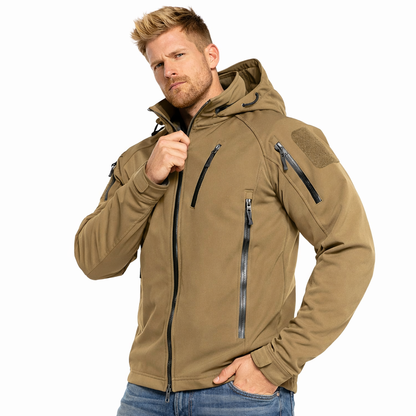 Softshell Jakke med Hette – Vanntett &amp; Vindtett | Varm Fleecefôret Herrejakke til Tur &amp; Hverdag