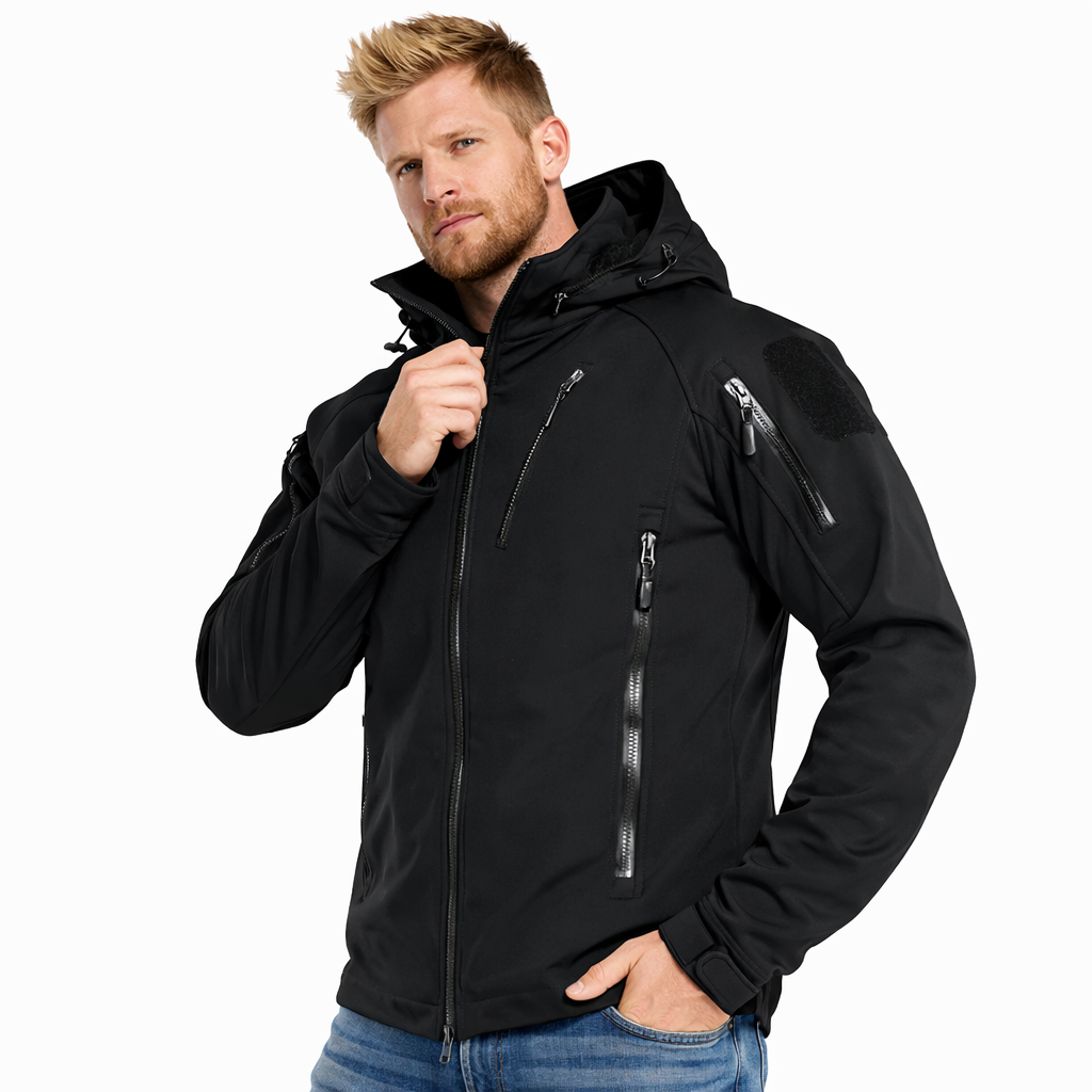 Softshell Jakke med Hette – Vanntett &amp; Vindtett | Varm Fleecefôret Herrejakke til Tur &amp; Hverdag