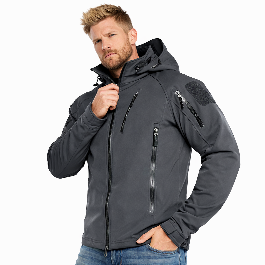 Softshell Jakke med Hette – Vanntett &amp; Vindtett | Varm Fleecefôret Herrejakke til Tur &amp; Hverdag