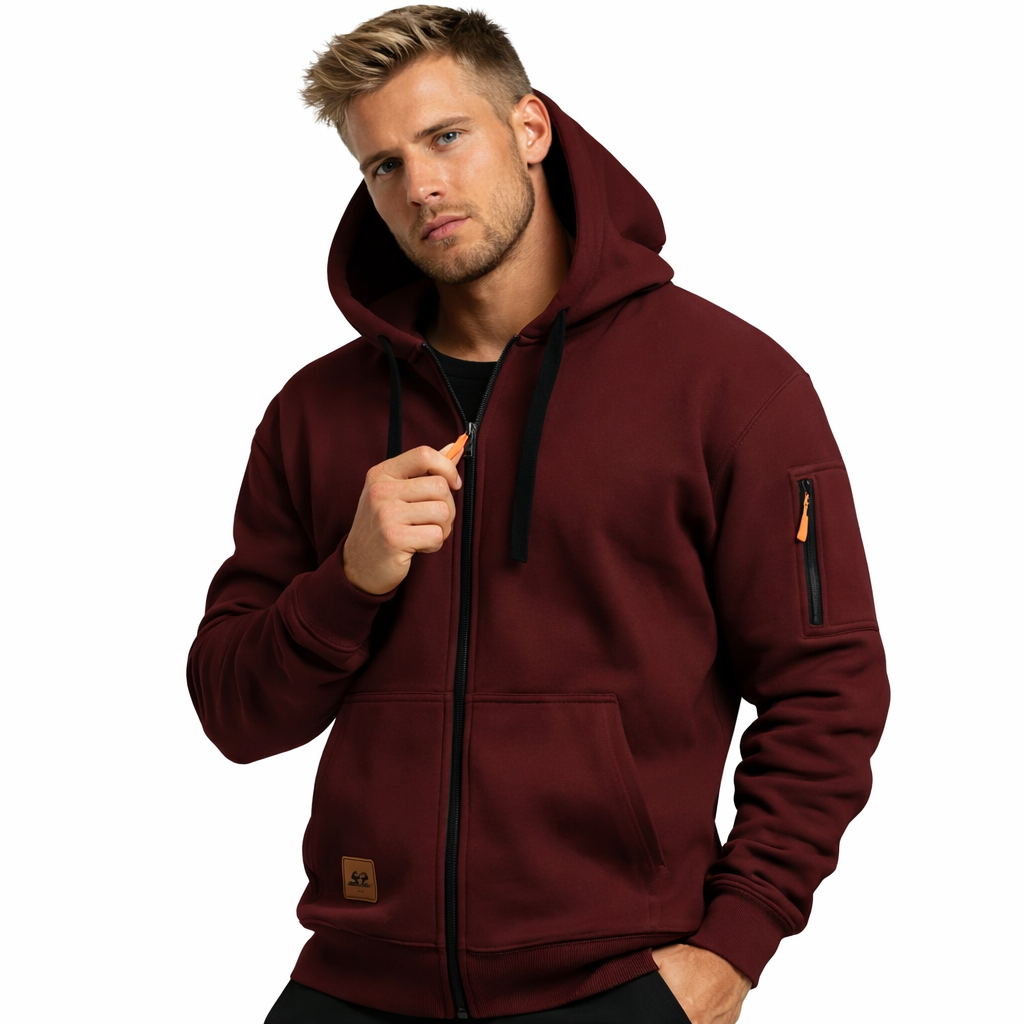 Sporty Hettejakke for Menn – Ensfarget Treningsjakke med Glidelåslommer | Komfortabel Tracksuit til Fritid og Utendørsbruk