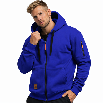 Sporty Hettejakke for Menn – Ensfarget Treningsjakke med Glidelåslommer | Komfortabel Tracksuit til Fritid og Utendørsbruk