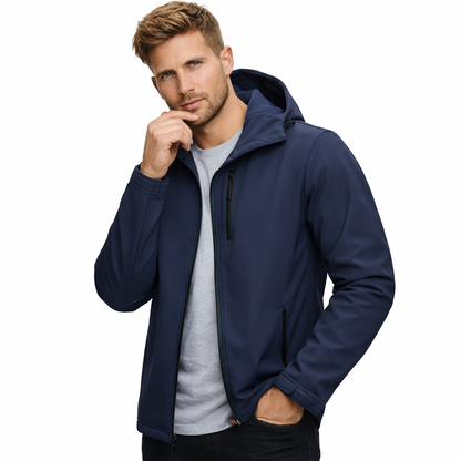 Softshell Jakke med Hette – Vanntett &amp; Vindtett | Herrejakke med Fleecefôr til Friluft &amp; Arbeid
