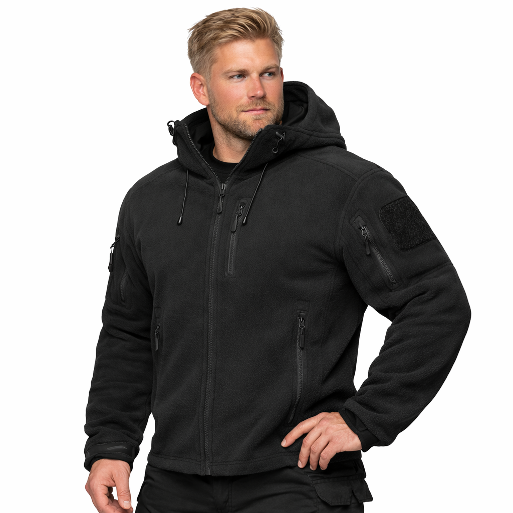 Herre Fleecejakke med Hette – Varm &amp; Vindbeskyttende | Full-Zip Ytterjakke til Vår &amp; Vinter