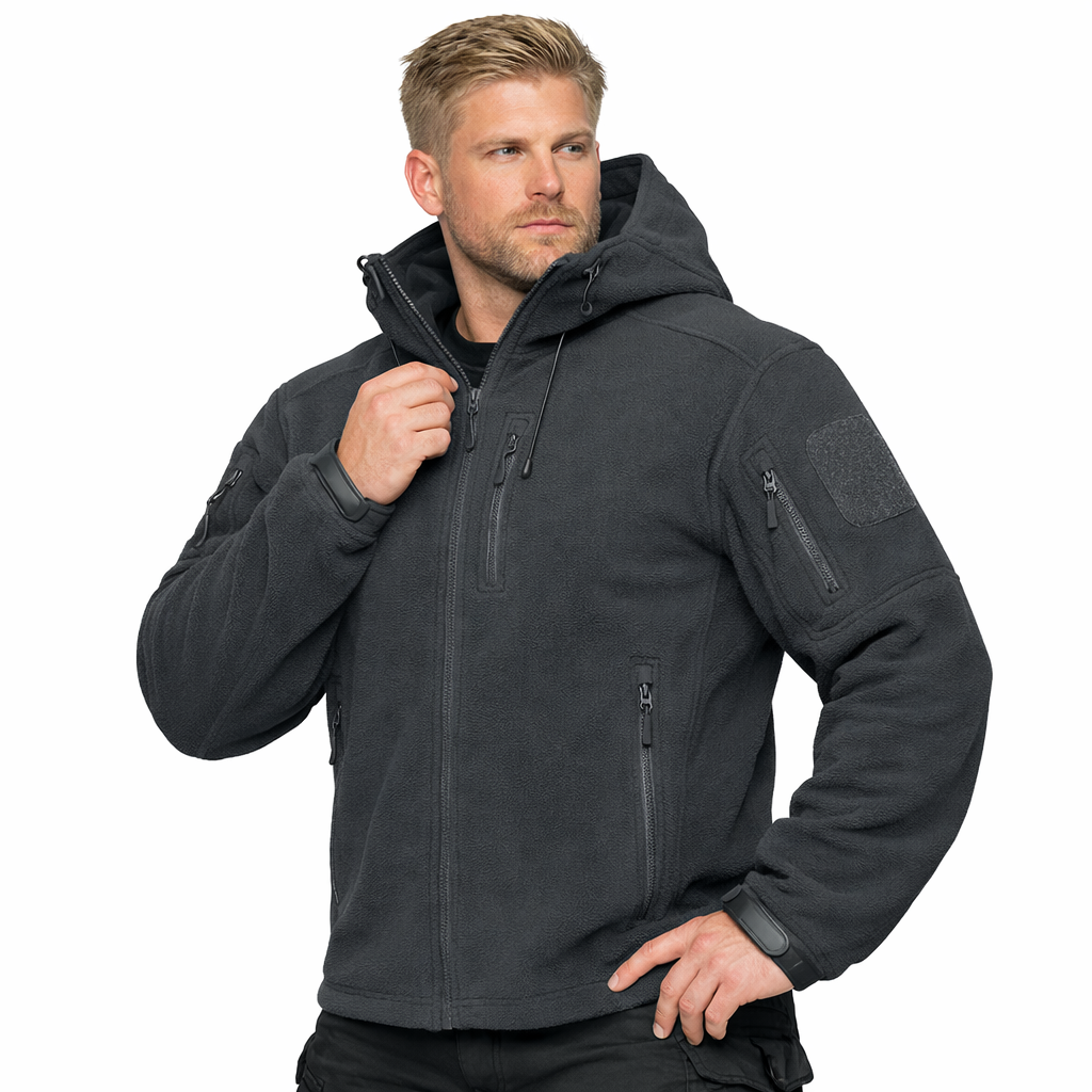 Herre Fleecejakke med Hette – Varm &amp; Vindbeskyttende | Full-Zip Ytterjakke til Vår &amp; Vinter