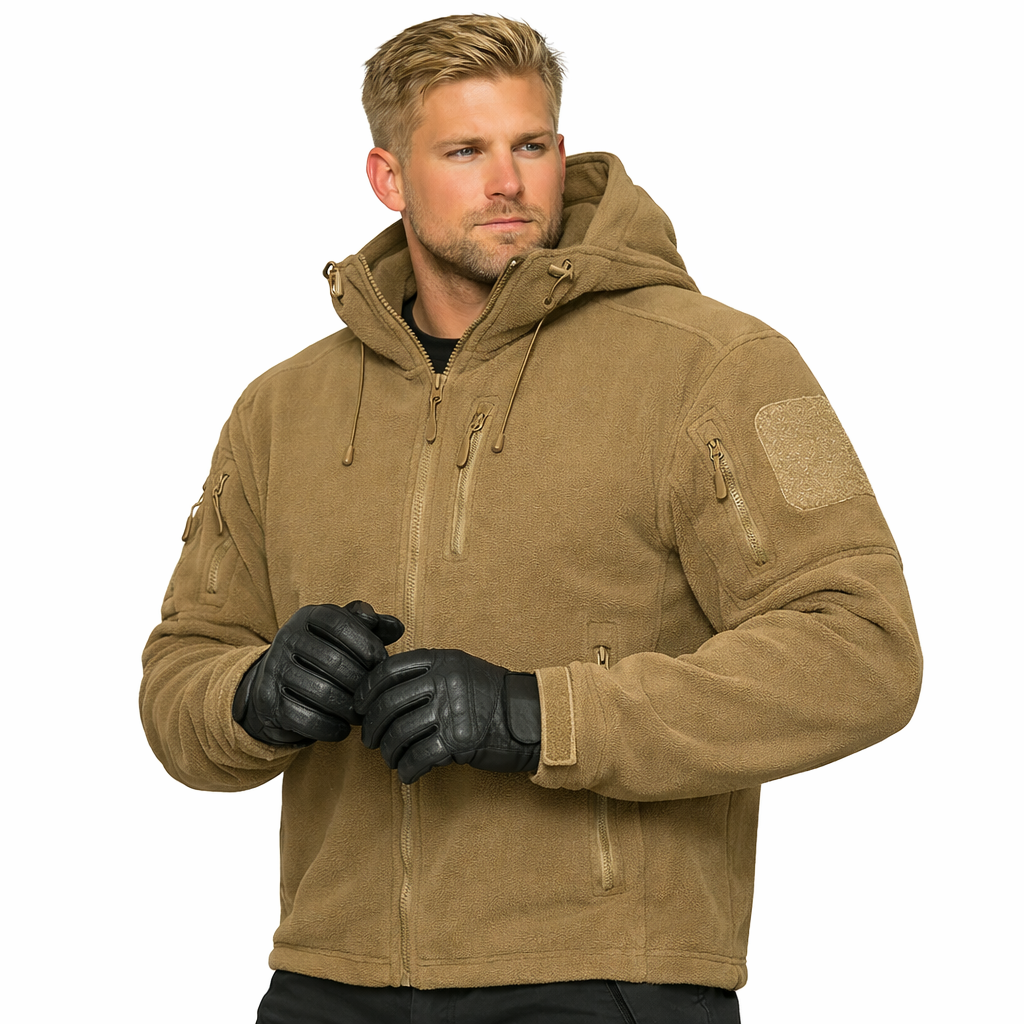 Herre Fleecejakke med Hette – Varm &amp; Vindbeskyttende | Full-Zip Ytterjakke til Vår &amp; Vinter