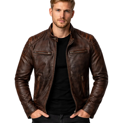 Vintage Skinnjakke for Menn i Ekte Kuslær – Rødbrun Slim Fit Jakke | Myk, Eksklusiv og Tidløs Høstjakke – Vintage rødbrun