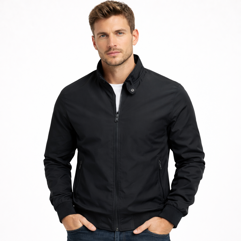 Herre Baseballjakke – Slim Fit Bomber | Ensfarget &amp; Casual med Ståkrage