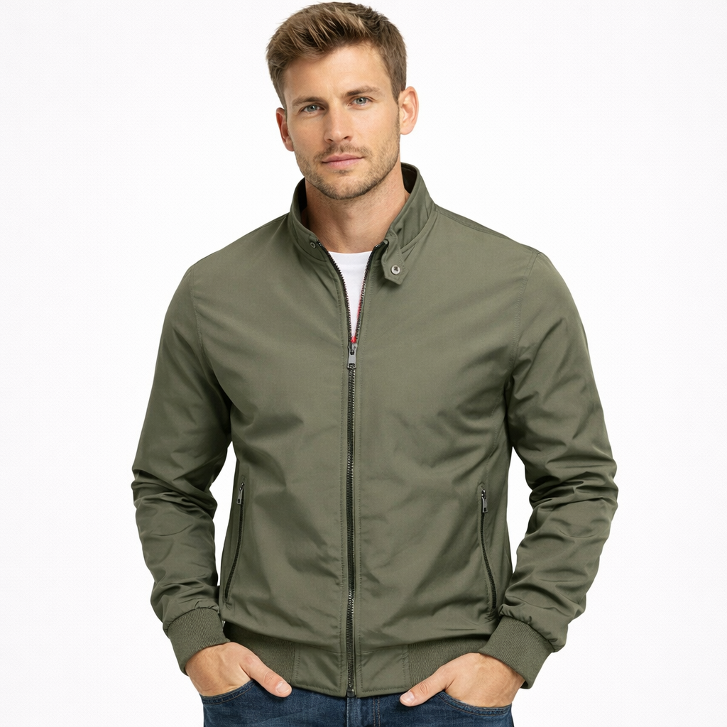 Herre Baseballjakke – Slim Fit Bomber | Ensfarget &amp; Casual med Ståkrage