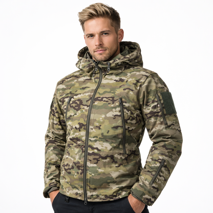 Softshell Taktisk Jakke – Vanntett &amp; Vindtett med Fleecefor | Herre Camouflage Hettejakke til Jakt &amp; Friluft