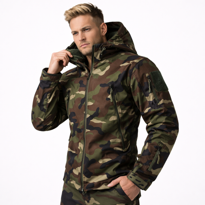 Softshell Taktisk Jakke – Vanntett &amp; Vindtett med Fleecefor | Herre Camouflage Hettejakke til Jakt &amp; Friluft